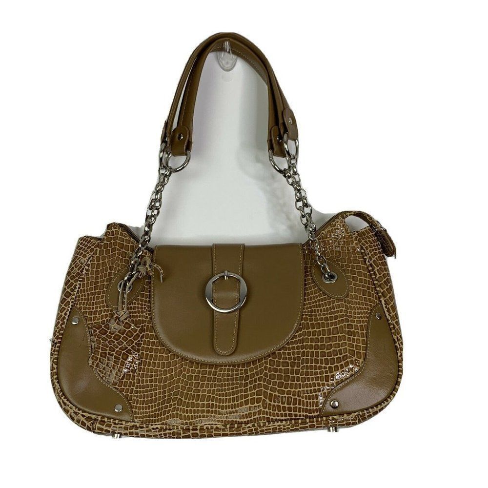 Charlie Lapson Shoulder Bag Tan Crocodile Embossed